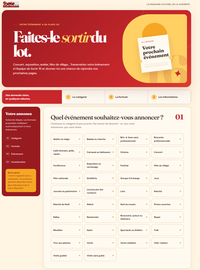 Capture de Thalia, application web de dépôt et de gestion des annonces du magazine Sortir